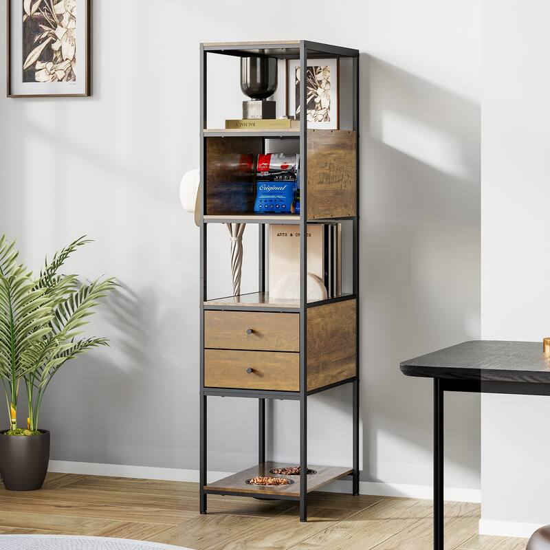 Industrial Bookshelf with Dog Bowl