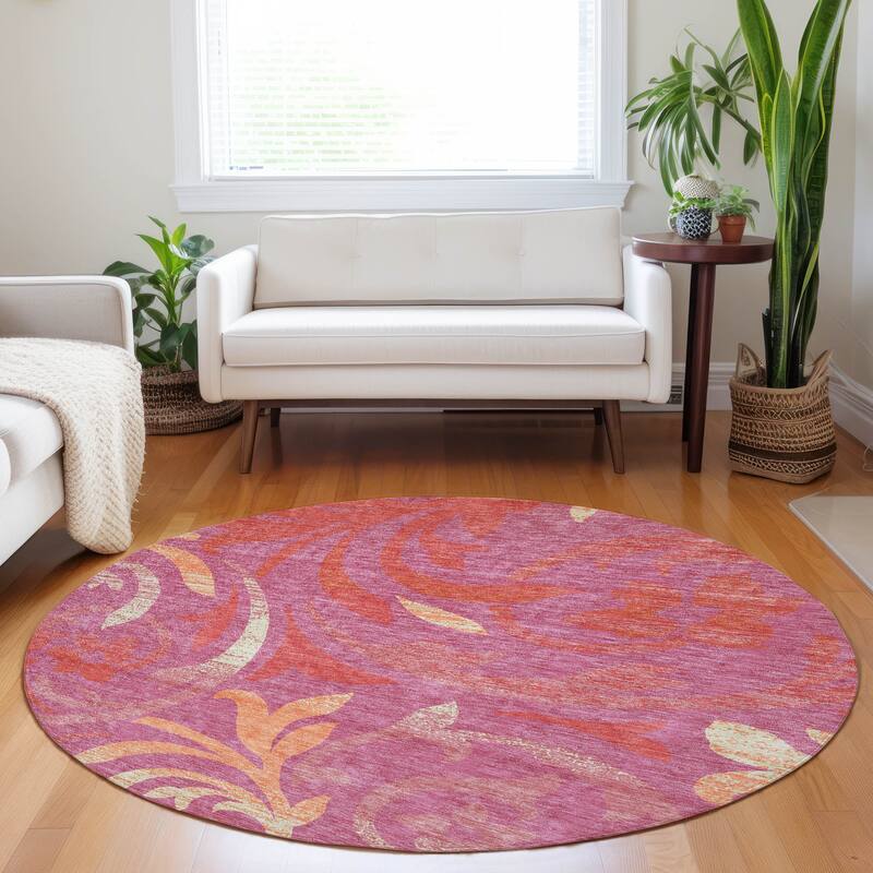 Premium Washable Super Soft Contempory Scroll Mayfield Rug - Blush - 8' x 8' - Round
