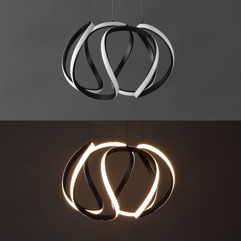 Whirl 18.5" 1-Light Contemporary Designer Aluminum/Iron Scribble Integrated LED Pendant Light, Black by JONATHAN Y