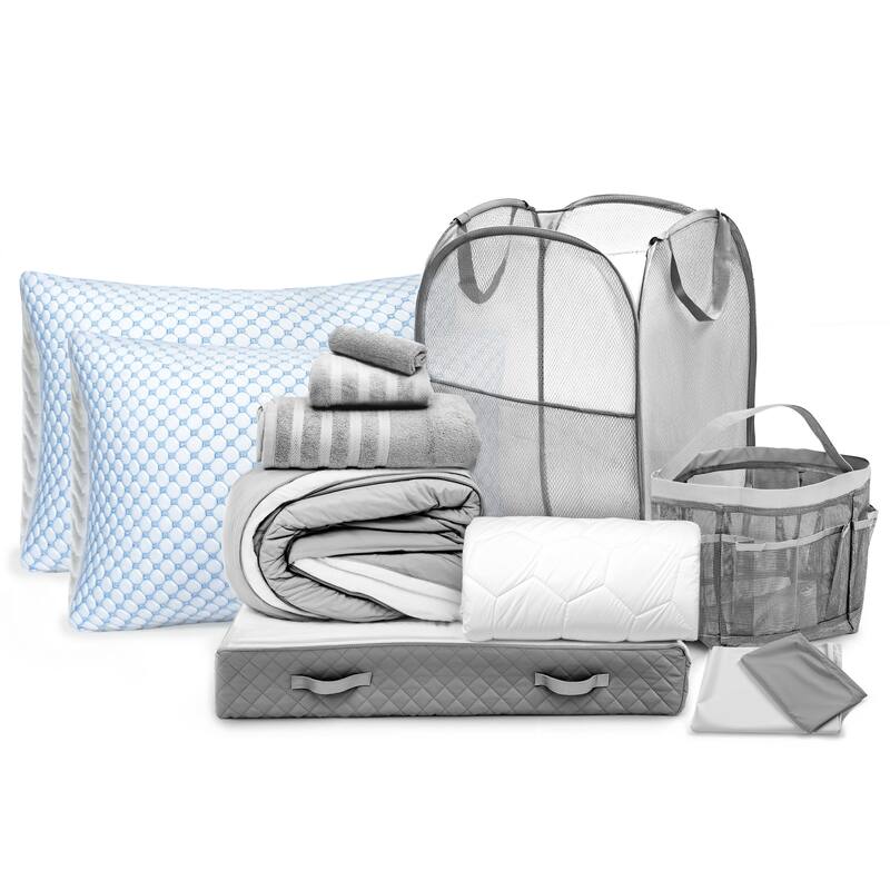 Empyrean Back to College Kit with Ice Pillow/ Down Alternative Pillow - Grey - Complete Kit with Cooling Pillows