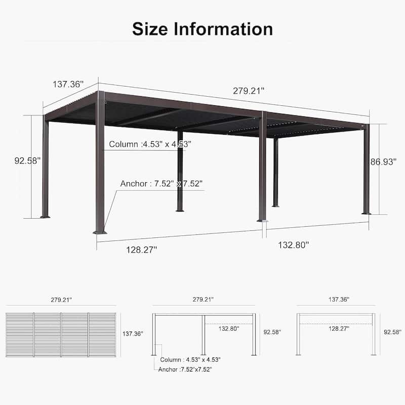 PURPLE LEAF Outdoor Louvered Pergola with Adjustable Metal Roof for Patio Pergola