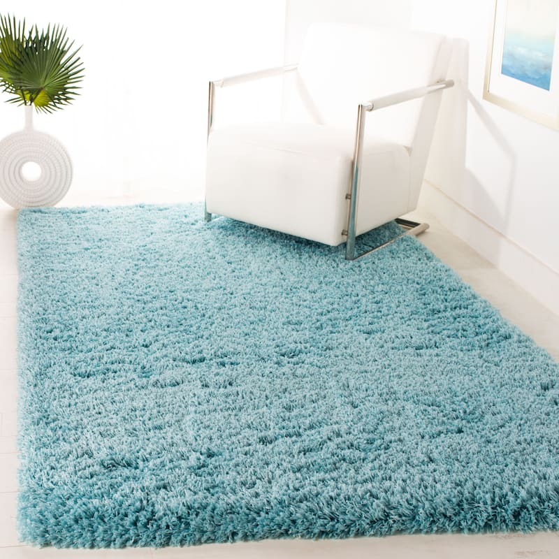 SAFAVIEH Polar Shag Alabama Glam Solid 3-inch Extra Thick - 5' 1" x 7' 6" - Light Turquoise - Runner/Rectangle