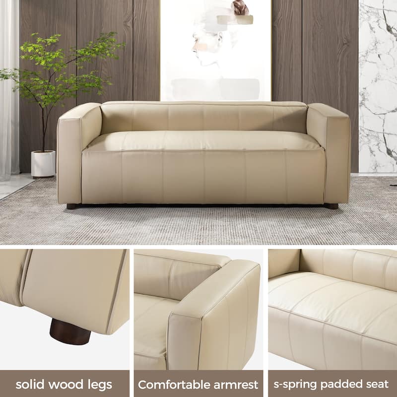 Donia Mid-Century Modern Leather 82" Curved Sofa with Wooden Legs by HULALA HOME