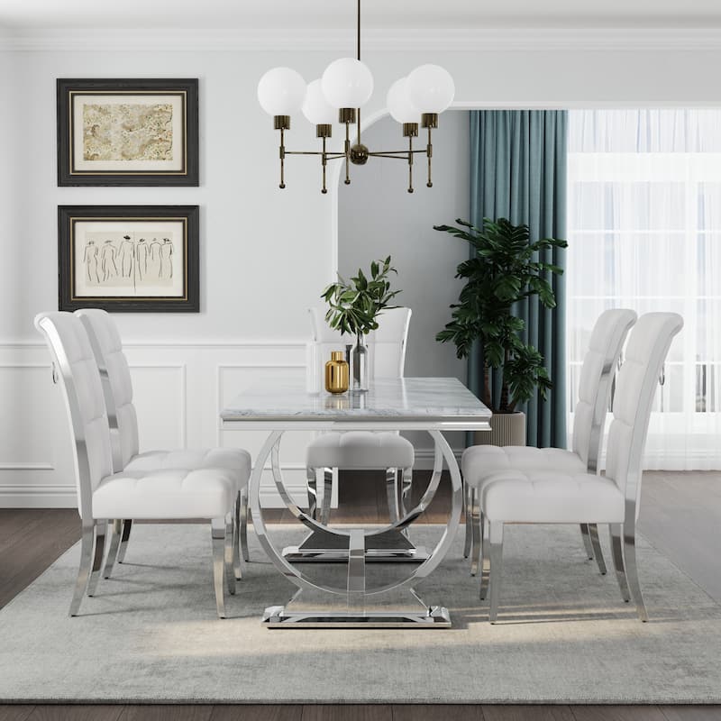 Luxury Dining Table Set with PU Leather Dining Chairs