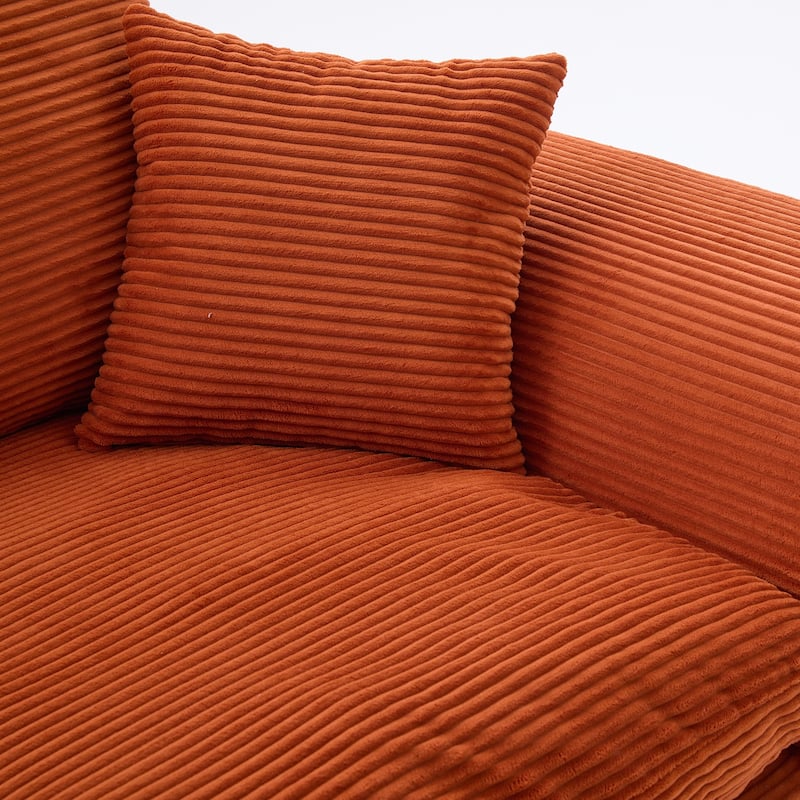 Modern 2-Seater Corduroy Cloud Sofa Modular 2-Piece Sectional Sofa with Removable Covers, for Living Room, Bedroom, Orange