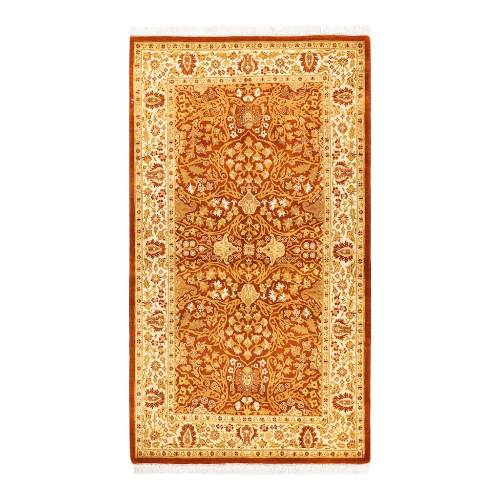 Overton Hand Knotted Wool Vintage Inspired Traditional Mogul Orange Area Rug - 3 x 5