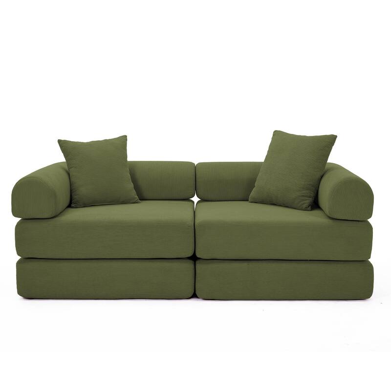 Modular Couch Sofa Bed, Convertible Design with Removable Armrests,Folding Mattress Couch for Small Spaces ,No Assembly