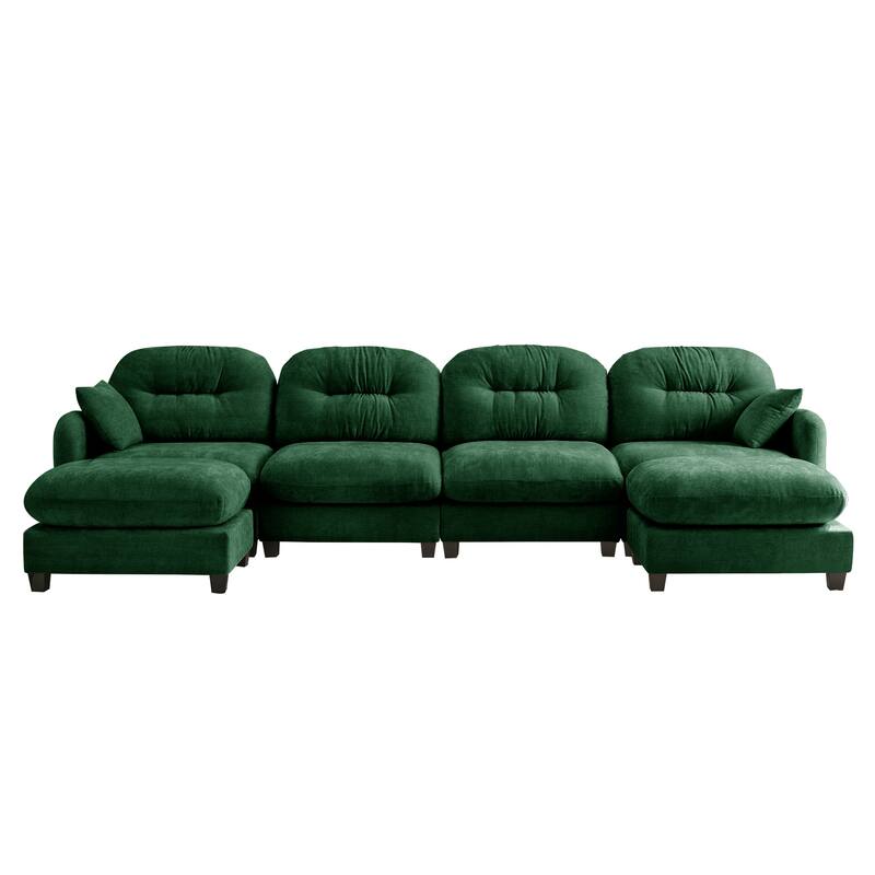 140" U Shaped Modern Sofa, Modular Sectional Couch Set with 2 Ottoman, 4 Seat Chenille Deep Seat Sofa for Living Room
