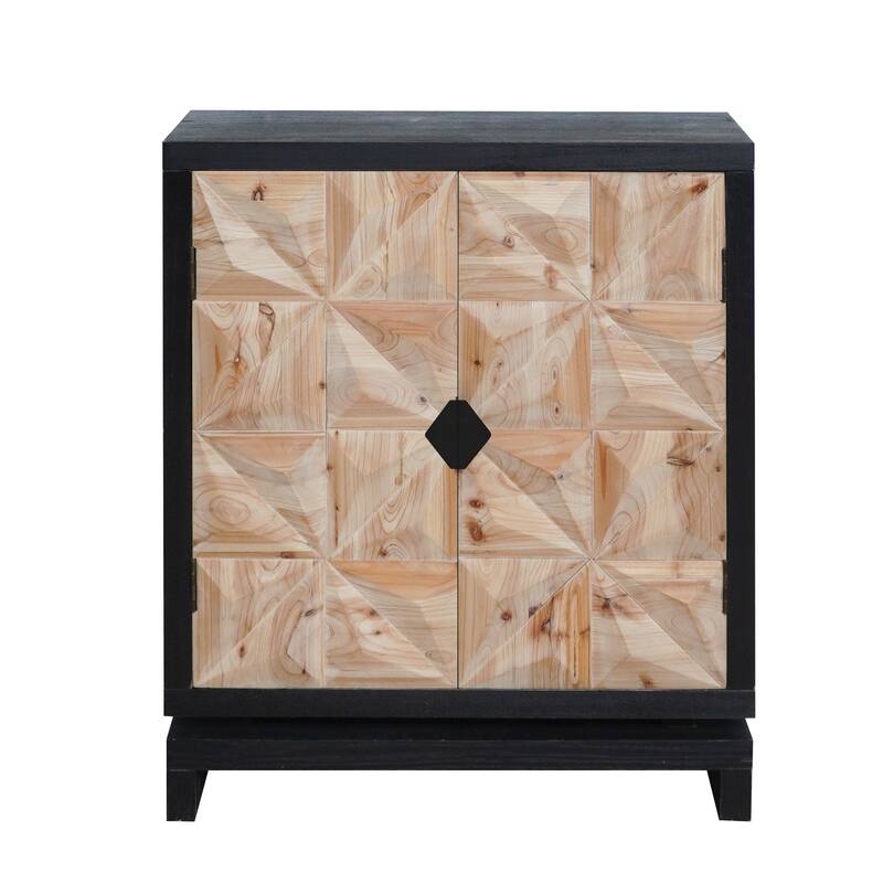 3D Geometric Carved Double-Door Cabinet - Manufactured Wood Storage Cabinet, Modern Decorative Furniture