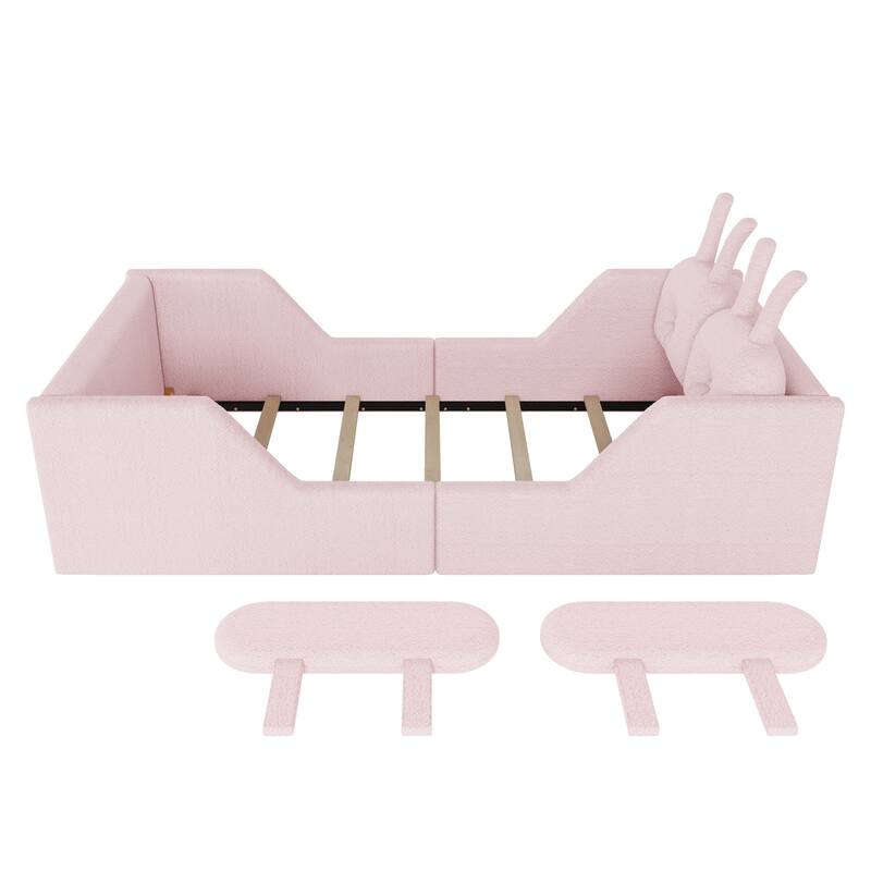 Pink Twin Upholstered Platform Bed with Rabbit Cushion & Removable Side Rails! (Arrives 2025/1/15)