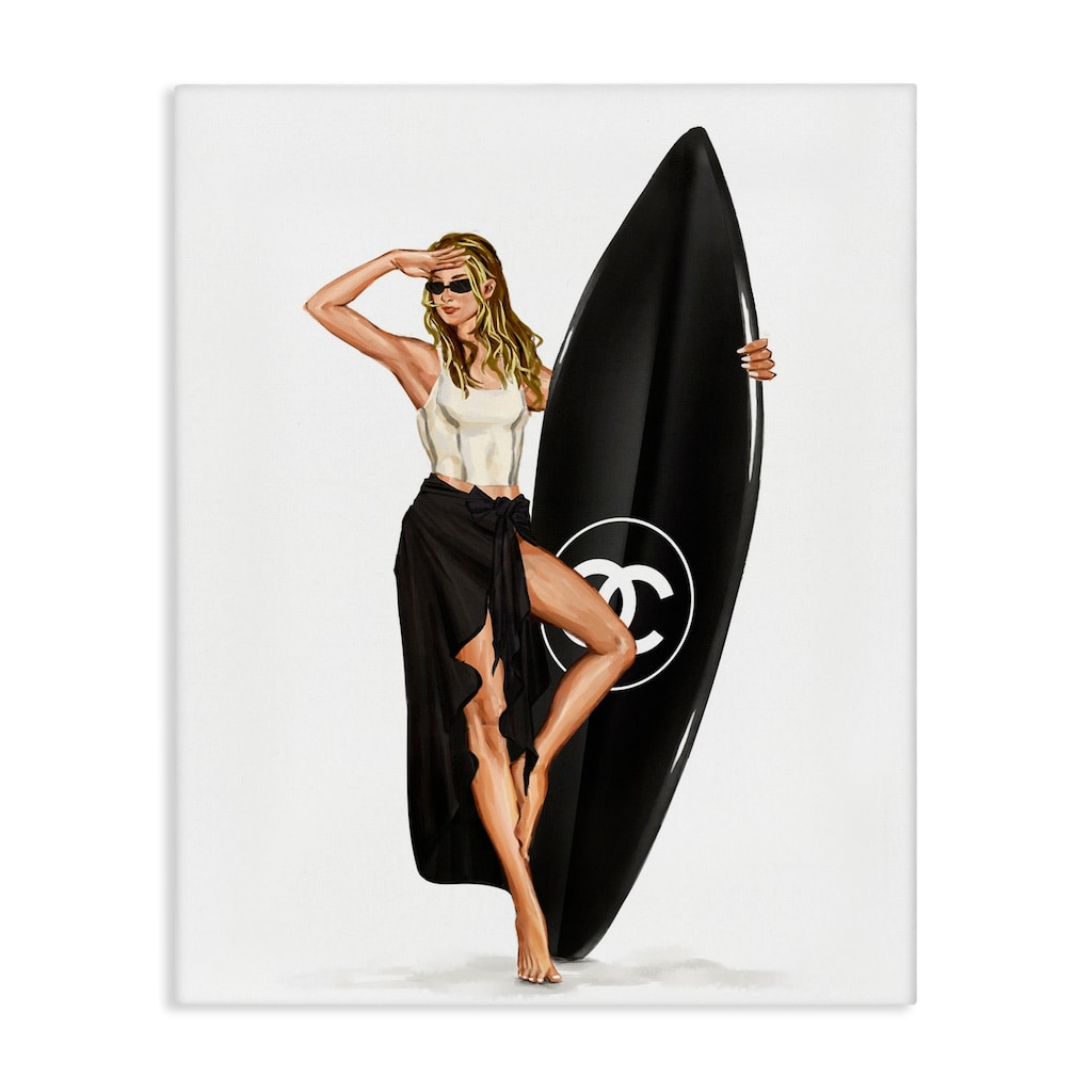 Stupell Trendy Surfer Girl in Black Canvas Wall Art Design By Ziwei Li