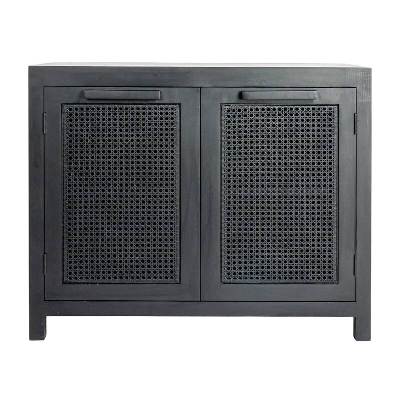 Mango Wood and Cane 2-Door Cabinet with 2 Shelves