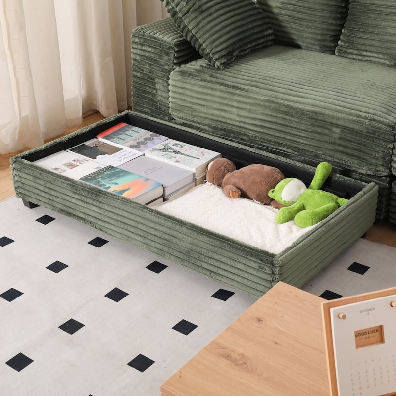 L-Shape Modular Sectional Sofa with Storage Ottoman, Corduroy Upholstered Cloud Couch, Deep-Seat Sofa with 8 Throw Pillows