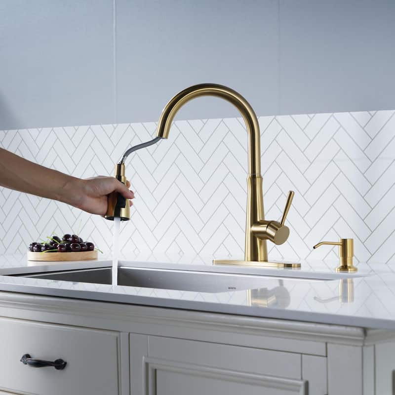 WOWOW Single Handle 3-Mode Pull Out Sprayer Kitchen Faucet