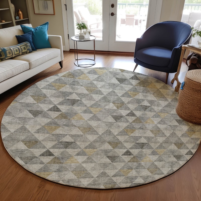 Machine Washable Indoor/ Outdoor Chantille Contemporary Mosaic Rug - Taupe - 8' x 8'