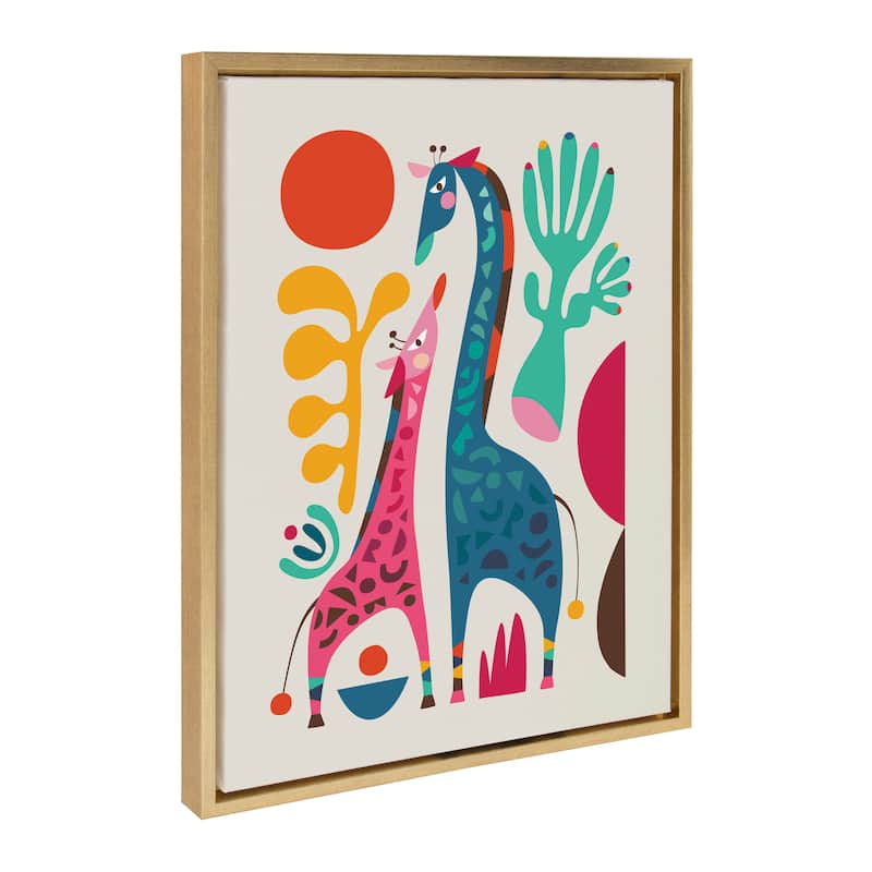 Kate and Laurel Sylvie Giraffe Love Framed Canvas by Rachel Lee - 18x24 - Plastic - Gold