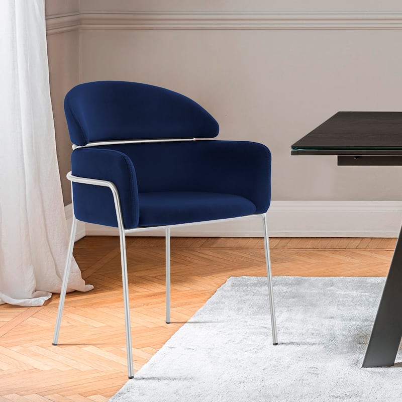 Portia Grey or Blue Velvet and Brushed Stainless Steel Dining Chairs - Set of 2