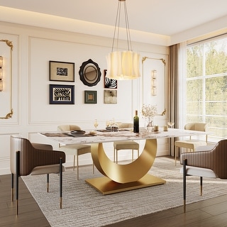 78.7 Inches White/ Gold Sintered Stone Dining Table, Luxury Kitchen ...