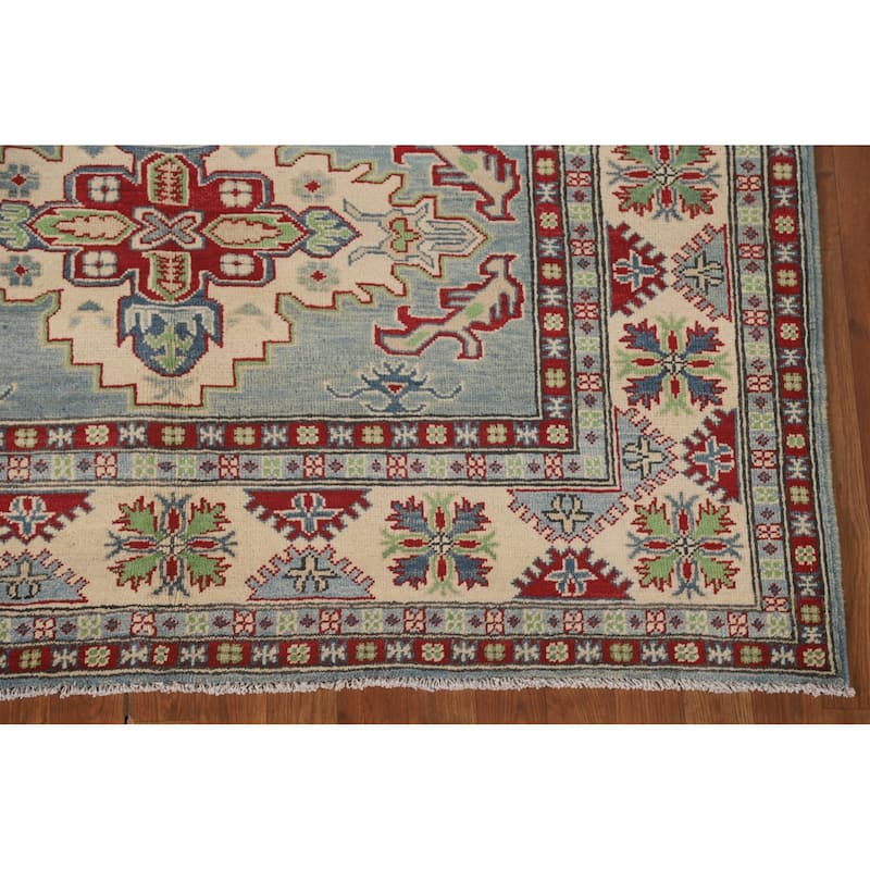 Light Blue Kazak Area Rug Hand-Knotted Wool Carpet - 5'6" x 7'4"