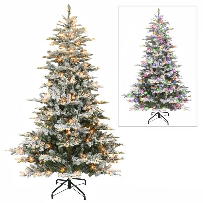Puleo International 7.5 ft. Pre-lit Color-Select Flocked Aspen Fir Tree