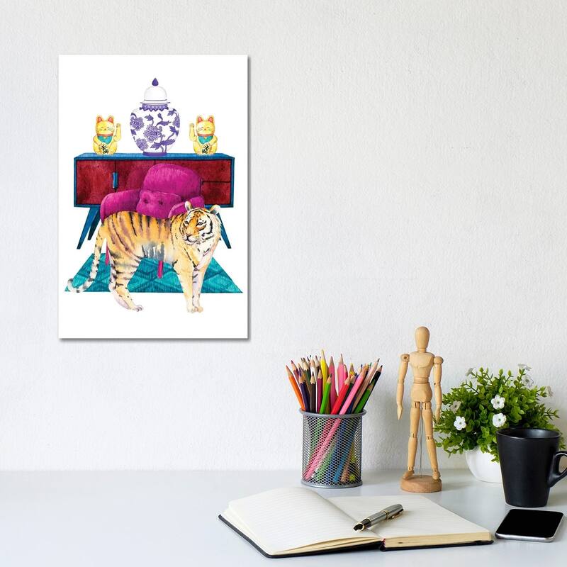 iCanvas "Tiger In Chinoiserie Decor Living Room" by Jania Sharipzhanova Canvas Print - 12x8x0.75