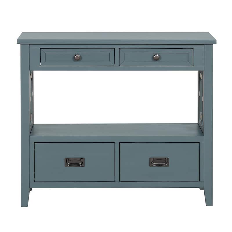 36" Pine Wood Console Table with Drawers and Shelves - Blue