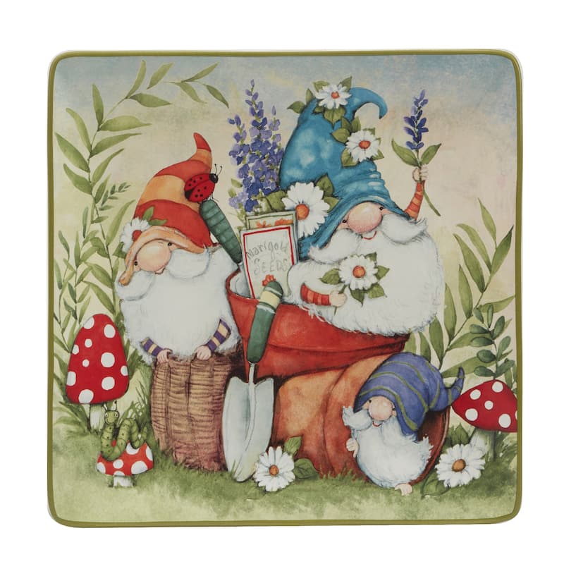 Certified International Garden Gnomes 12.5" Square Platter - 12.5" x 12.5"