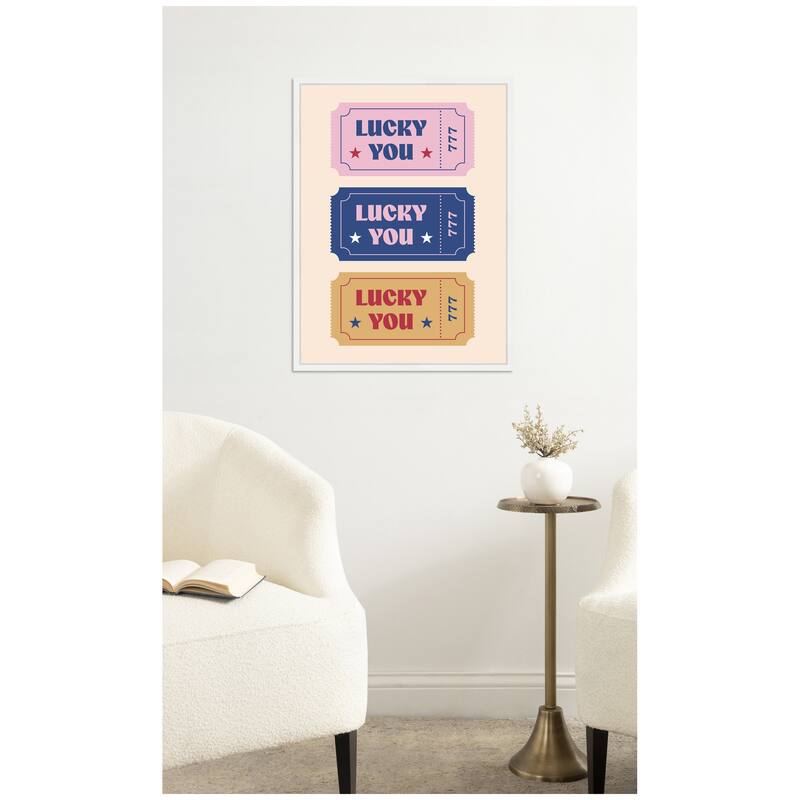 Kate and Laurel LuckyYouTicket by Rachel Lee 3 Birdies Studio Framed Canvas Wall Art Print