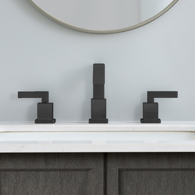 Modern 2 Handle Waterfall Bathroom Sink Faucet with Pop Up Drain Assembly and Lead Free Supply Hose, Rust Resistant