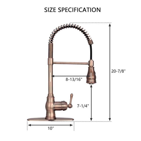 dimension image slide 1 of 5, Copper Pre-Rinse Spring Kitchen Faucet Single Level Handle and Pull Down Sprayer