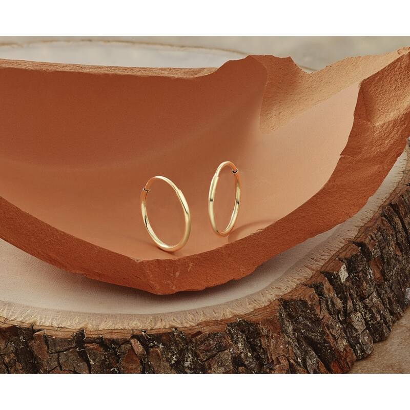 Curata 14k Yellow Gold 1.25mm Polished Seamless Endless Hoop Earrings - 14mm - 70mm