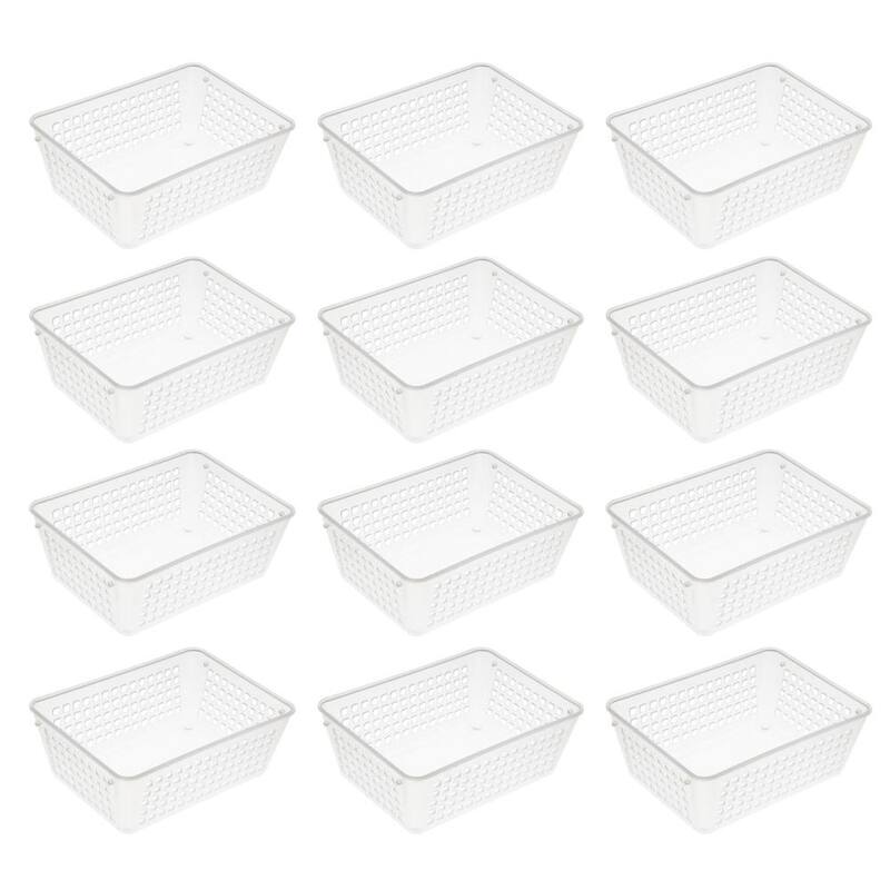 12-Pack Plastic Storage Baskets for Office Drawer, Classroom Desk - Clear