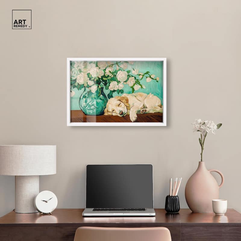 Rose Vase Puppy Shadowbox by Art Remedy
