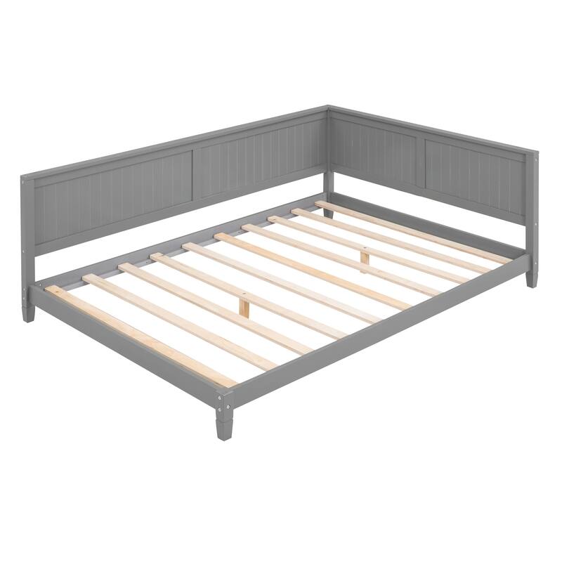 Mid-Century Couch Bed, Full Size Daybed, Wooden Platform Bed with Backrest and Unique Armrest, Sigle Sleeper Sofa Bed