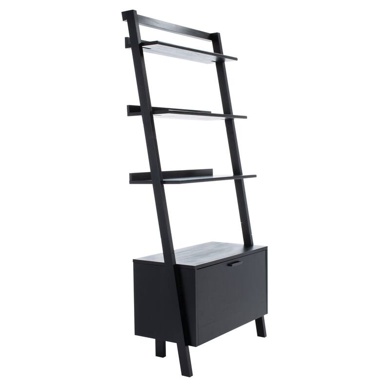 SAFAVIEH Fadime Natural/Charcoal 3-Shelf 1 Door Etagere - 32" W x 15.4" L x 72" H - 32Wx15Dx72H