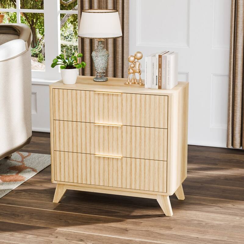 Oak Finish 3-Drawer Dresser Grid Chest P2 Particleboard+MDF 31.51"W