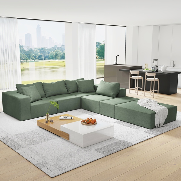 Green 132 Modular L Shaped 6 Seater Sectional Sofa Set with 6 Pillows and Ottoman Customizable Design for Living Room On Sale Bed Bath Beyond 41969772