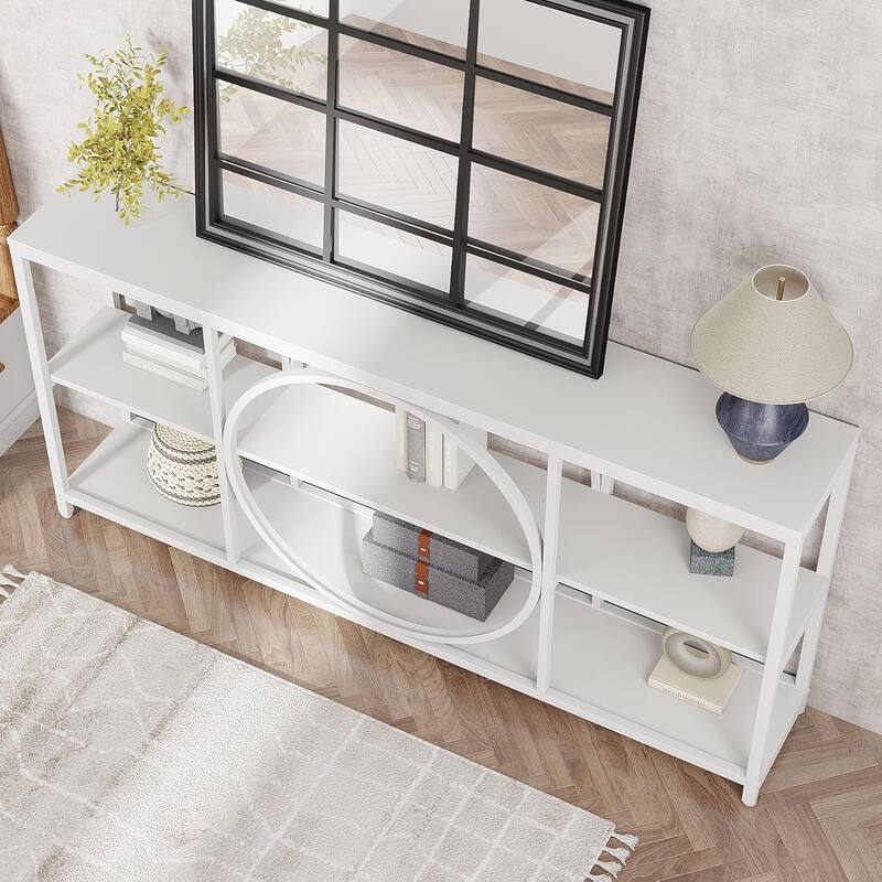 70.9" Extra Long Console Table Sofa Table Behind Couch with Wood Storage Shelves Metal Frame for Entryway/Living Room/Hallway