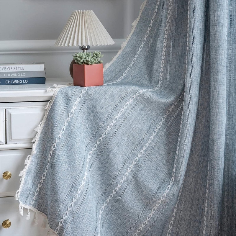 Blue Boho Curtains 63" Embroidered