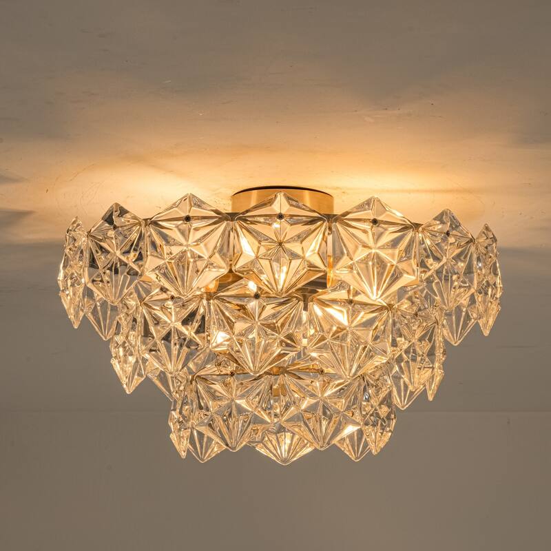 3-Light Satin Nickel Finish Glass Flush Mount for Living Room & Entryway - 3 Light