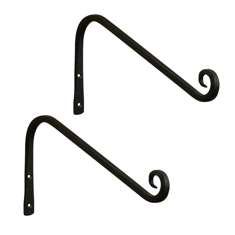 Achla Designs Set of 2 Angled Up Curled Wall Bracket, 13 Inch Long, Black Powder Coat Finish