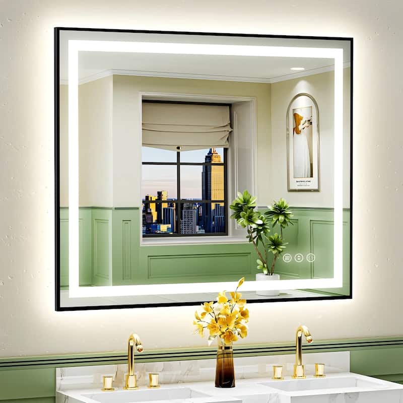 Framed Front & Back LED Lighted Anti-Fog Tempered Glass Wall Bathroom Vanity Mirror - 48" x 40"