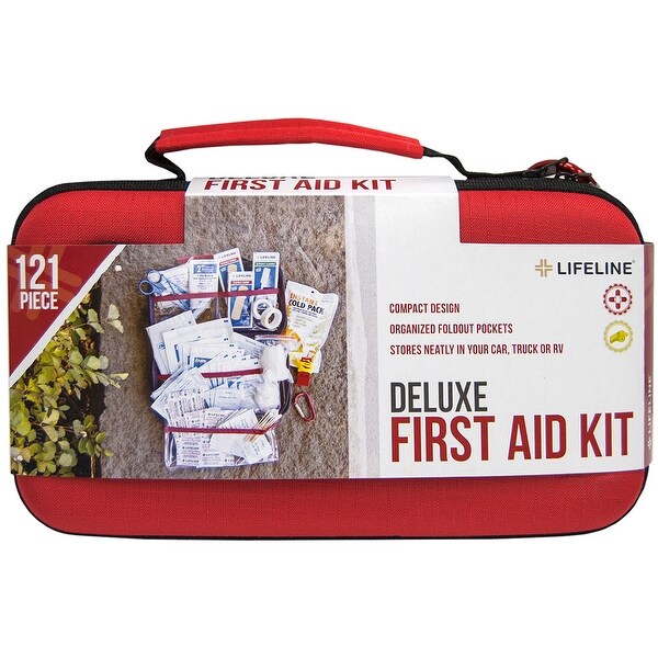 Lifeline Deluxe Hard-Shell Foam Case First Aid Kit - 121 Pieces - Red - xL