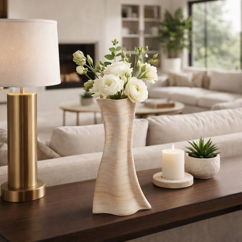 Decorative Vase - Tan Porcelain 3D Printed Textured - 15.0"