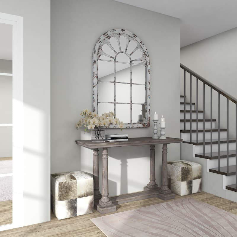 Metal Window Pane Inspired Wall Mirror with Arched Top - White - Roche River Decor