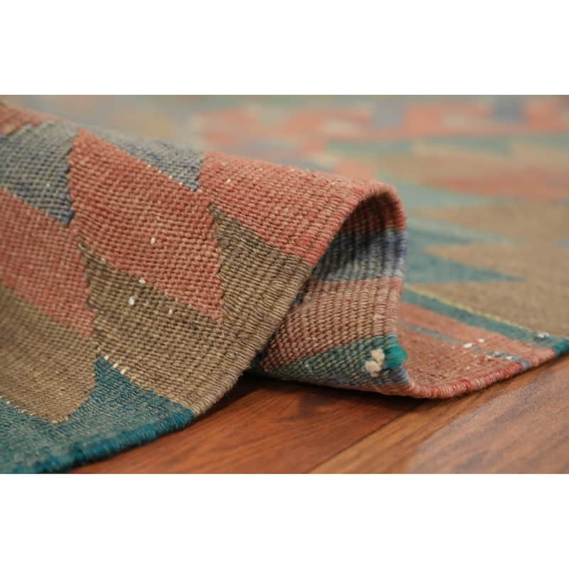 Hand Woven Oriental 100% Wool Carpet Southwestern Tribal Oranges & Rust Kilim Area Rug - 7' 0'' X 5' 8''
