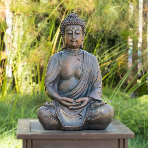 slide 1 of 9, Alpine Corporation 15" Tall Indoor/Outdoor Meditating Buddha Statuary Décor