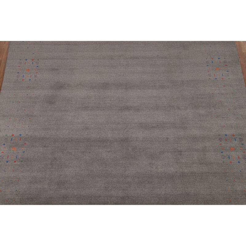 Gray Tribal Gabbeh Oriental Area Rug Handmade Wool Carpet - 8'1" x 9'8"