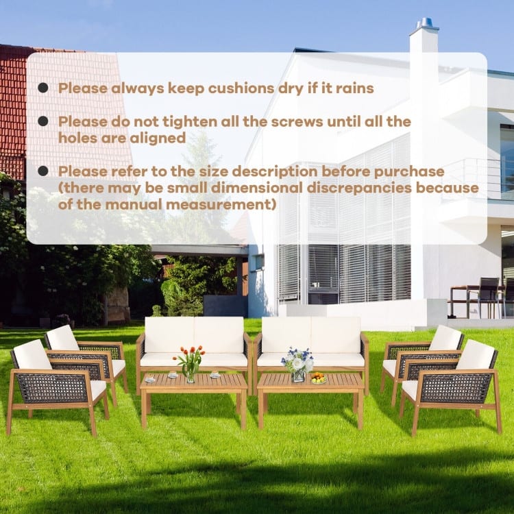4 Pieces Patio Rattan Furniture Set with Removable Cushions - 30.5" x 48" x 29" (L x W x H)