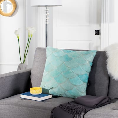 SAFAVIEH Dalila Scale Teal Cowhide 20-inch Decorative Pillow
